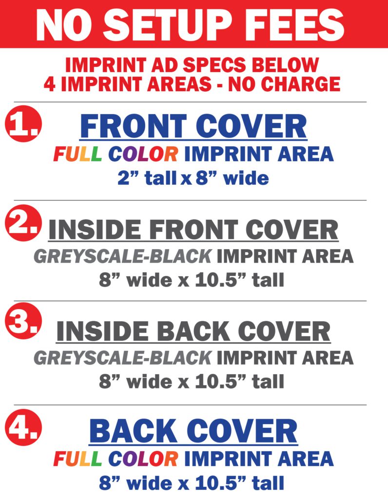 4 imprint areas on each coloring book. Four imprint areas on each book.