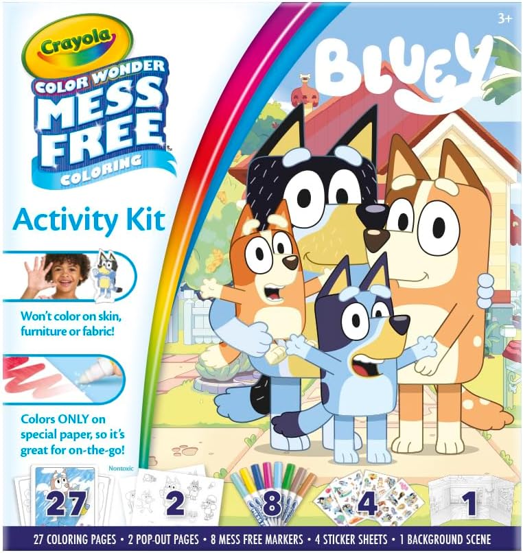 Experience a whole new level of imaginative play with the Bluey Color Wonder Activity Kit by Crayola. This enchanting set, bustling with fan-favorite preschool character Bluey and buddies, lets your little one immerse themselves in a world of vibrant colors!