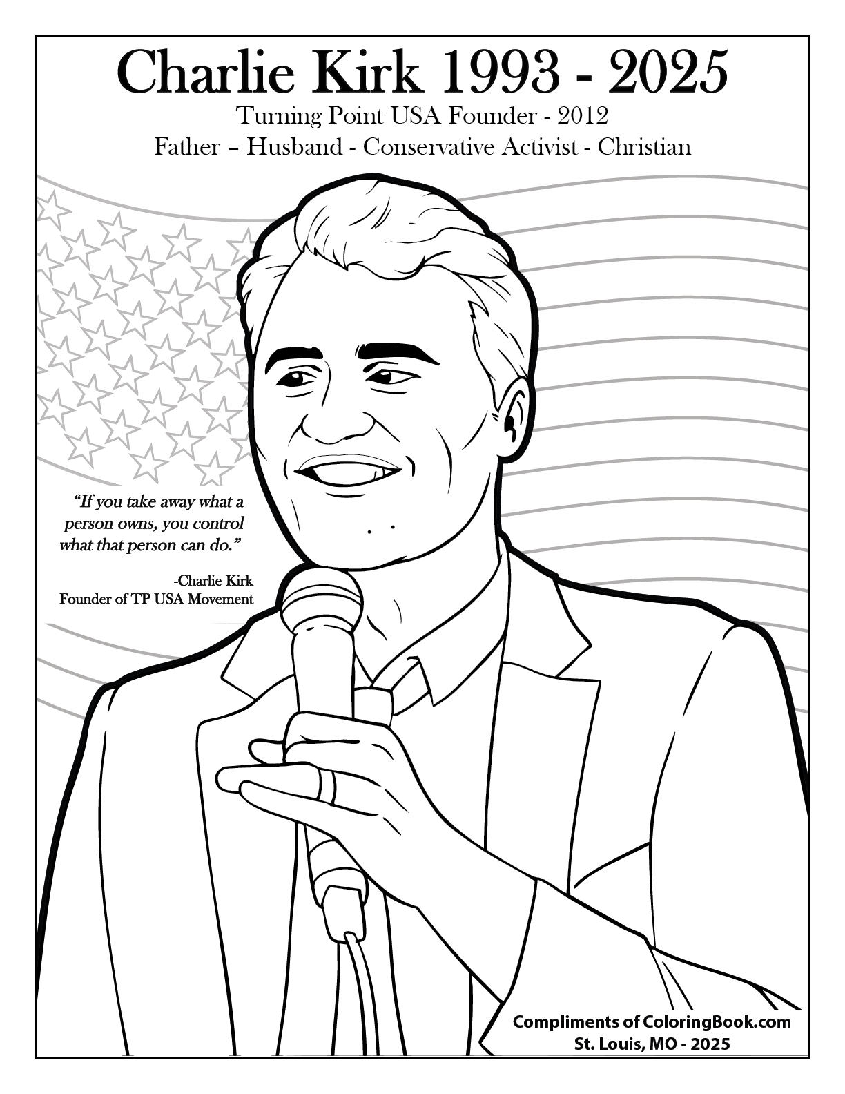 Charlie Kirk complimentary Coloring Page.